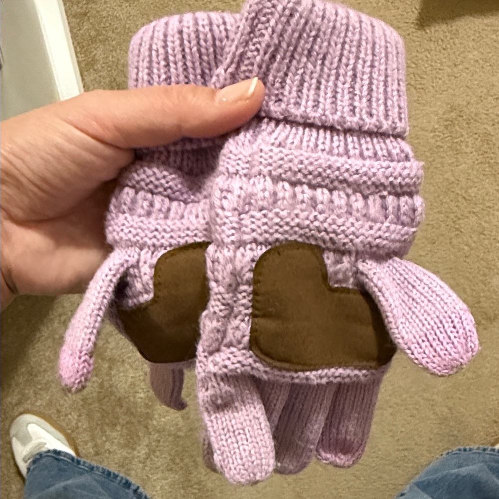 Kids Knit Mittens with Brown Accents